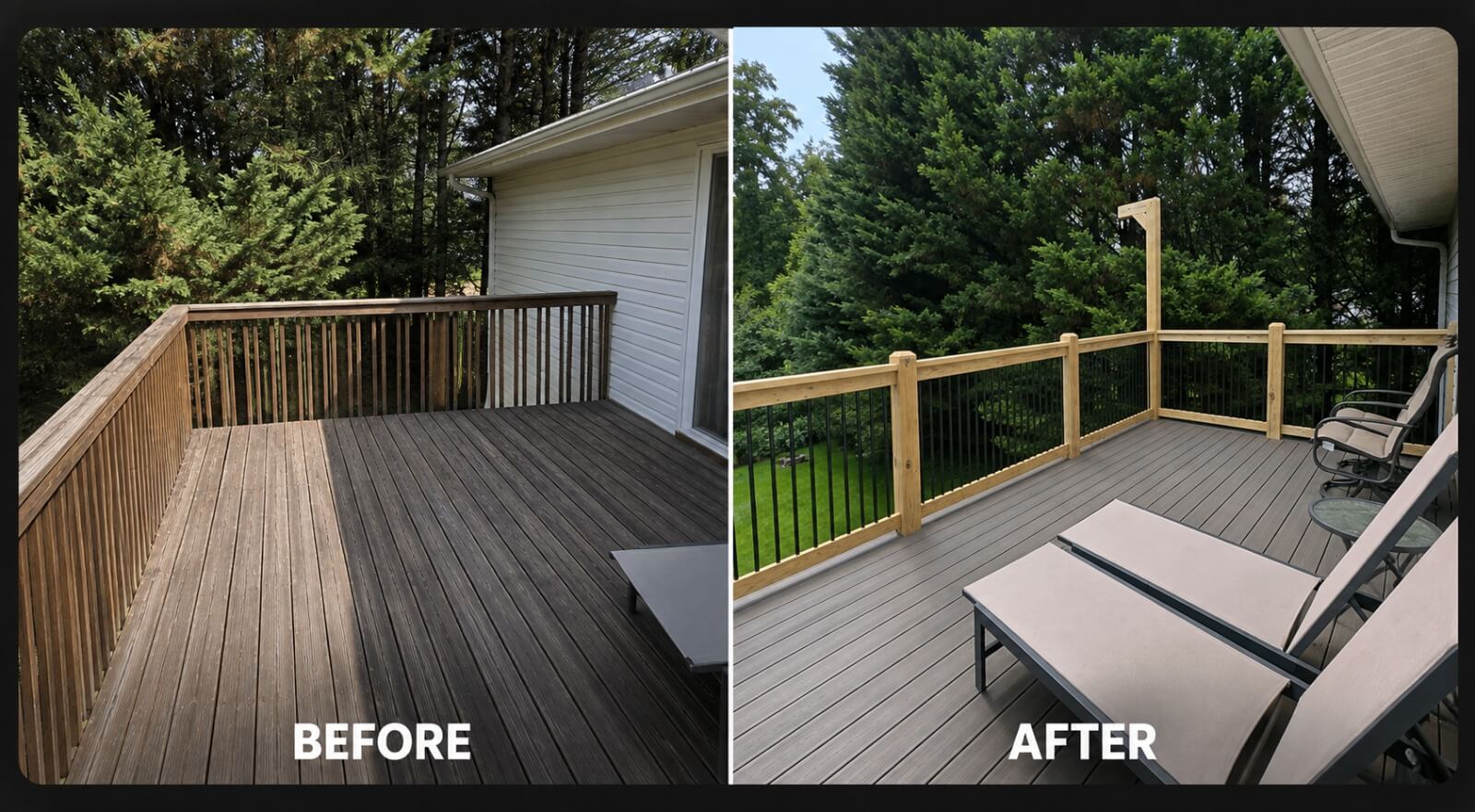 Deck renovation before and after by IDL Construction, Asheville NC
