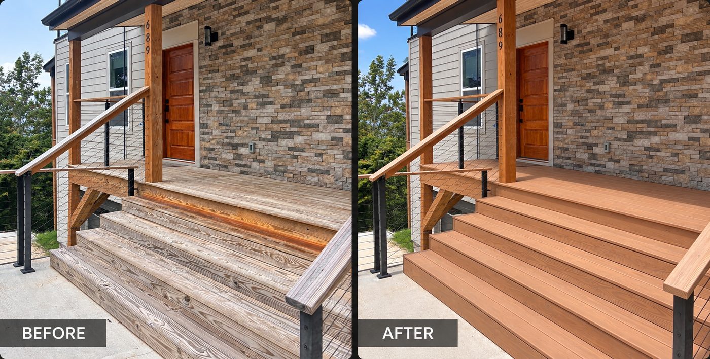 Deck staining before and after by IDL Construction, Canton NC