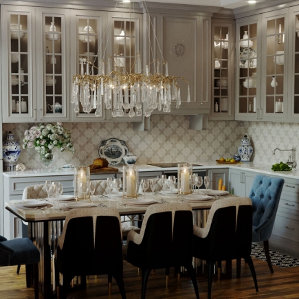 Kitchen interior with classical details and modern appliances